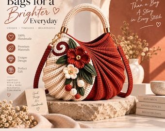 Sculpted Spiral Crochet Handbag Pattern, Two-Tone Floral Purse PDF