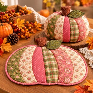 Patchwork pumpa sömnadsmönster PDF, tygpumpamönster, quiltad pumpamatta, höstsömnadsmönster, höstdekorationer för Thanksgiving bild 2