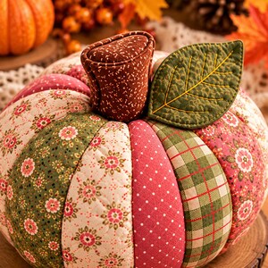 Patchwork pumpa sömnadsmönster PDF, tygpumpamönster, quiltad pumpamatta, höstsömnadsmönster, höstdekorationer för Thanksgiving bild 3