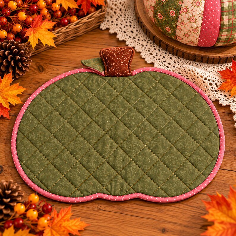 Patchwork pumpa sömnadsmönster PDF, tygpumpamönster, quiltad pumpamatta, höstsömnadsmönster, höstdekorationer för Thanksgiving bild 4
