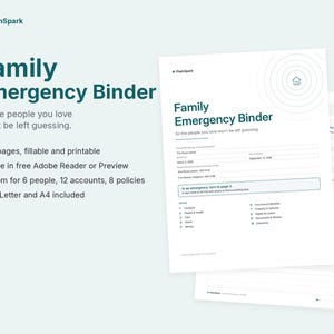 Familiennotfallordner, ausfüllbarer PDF-Organizer, Planer für wichtige Dokumente (US Letter & A4)