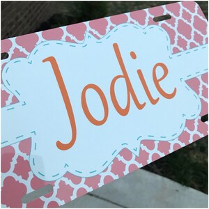 Personalized License Plate - Name License Plate - Name Vinyl Decal License Plate - Quatrefoil Design - Car Plate - Car Tag