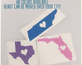 U.S. State Decal - Personalized State Sticker - Custom State Outline With Heart - Customized Car Decal - Home State Decal - Hometown Sticker