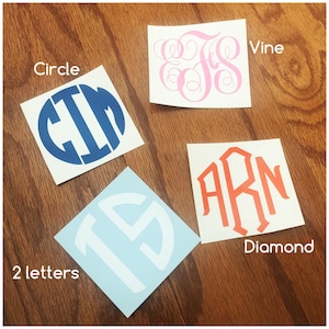Monogram Decal - Monogram Circle Decal - Monogram Vine Vinyl - Monogram Diamond Sticker - 2 Letter Monogram - Car Tumbler Laptop Decal