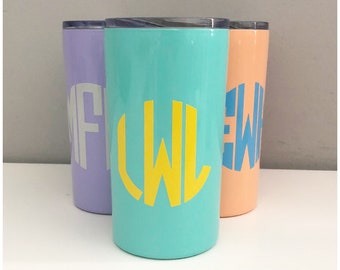 Personalized Mini Tumbler - Customized Mint Cup - Circle Monogram 12 oz Cup - Stainless Steel Stemless Travel Tumblers - Lid Straw Included