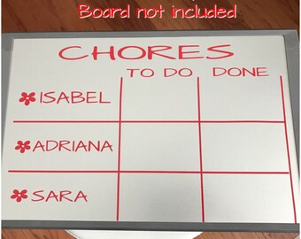 Personalized Chore Chart Vinyl Decal - Customized Children Chore Organization - To Do Done Chart for Kids - Decal Only Board Not Included