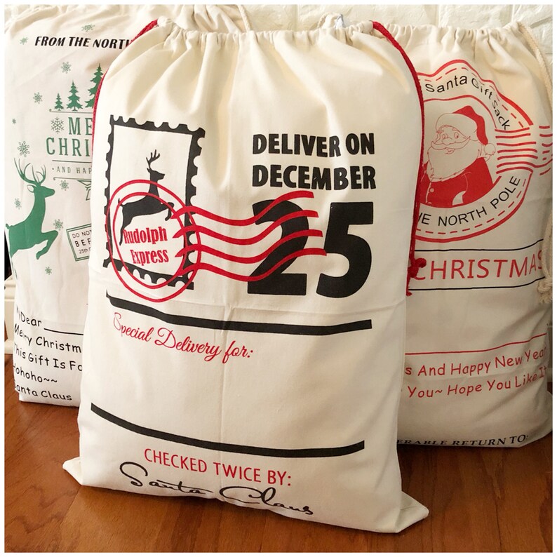 Custom Bag Your Child Name on Bag Entirely Customized Deliver on December 25 Bag Personalized Canvas Tote Rudolph Express Stamp
