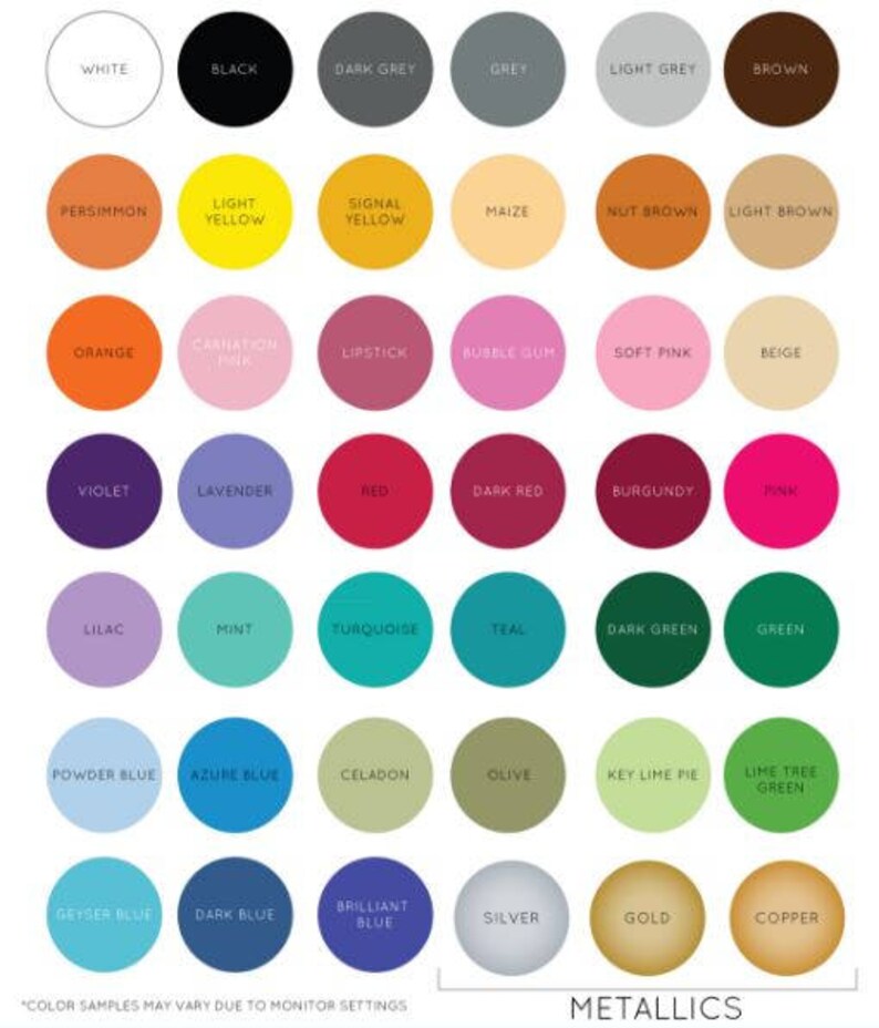 K&ouml;nnte beinhalten: Eine Farbkarte mit 48 verschiedenen Farbmustern, darunter Wei&szlig;, Schwarz, Grau, Braun, Gelb, Orange, Rot, Rosa, Lila, Blau, Gr&uuml;n, T&uuml;rkis, T&uuml;rkis und Metallic-Farben. Die Karte ist unten mit "METALLICS" beschriftet.
