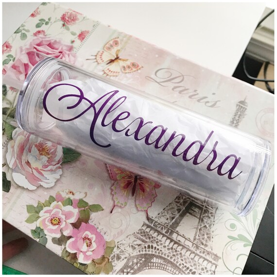 Personalized Tumbler - Clear Skinny Tumbler 16 oz - BPA Free - Customized Water Cup with Straw and Lid - Glossy Vinyl Name - Tall Drinkware