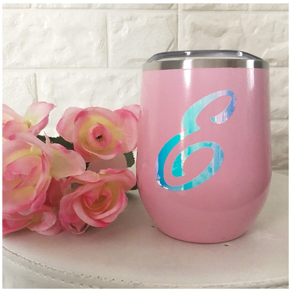 12 oz Monogram Initial Stainless Steel Wine Tumbler with Lid