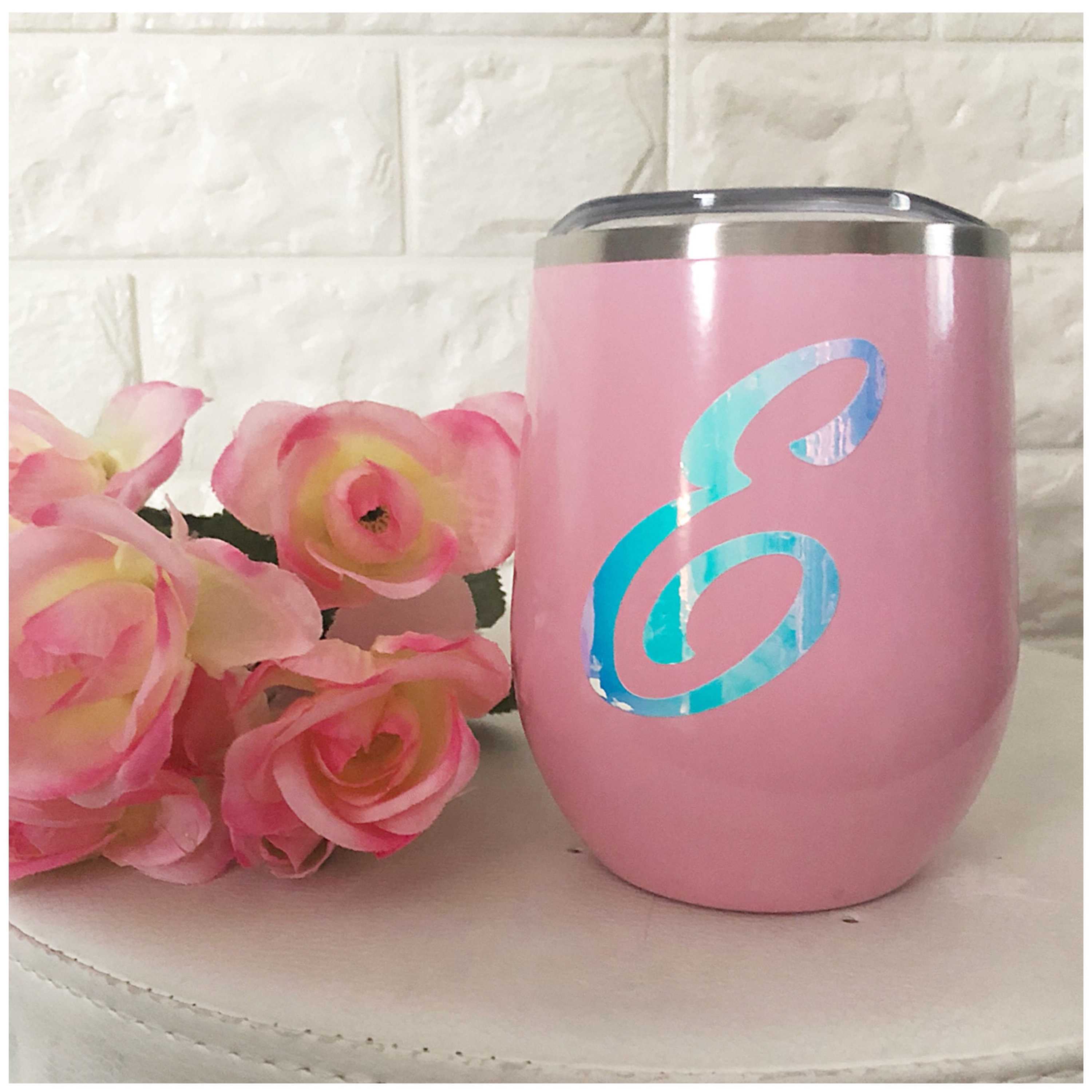 Personalized Initial Tumbler Small Tumbler With Monogram Customized Letter  Cup Purple 12 Oz Cup Stainless Steel Travel Tumbler 