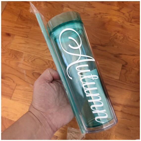 Custom Name Tumbler - Personalized Water Tumbler - Mint Skinny Tumbler 16 oz - BPA Free - Customized Tall Water Cup with Straw and Lid