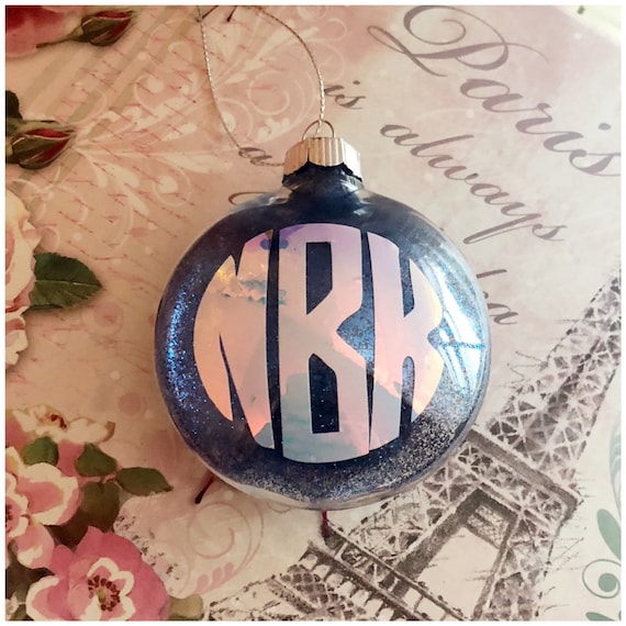 Custom Monogram Ornament - Personalized Initial Decoration - Clear Shatter-Proof Disc - Personalized Ornament - Glitter Letter Ornaments