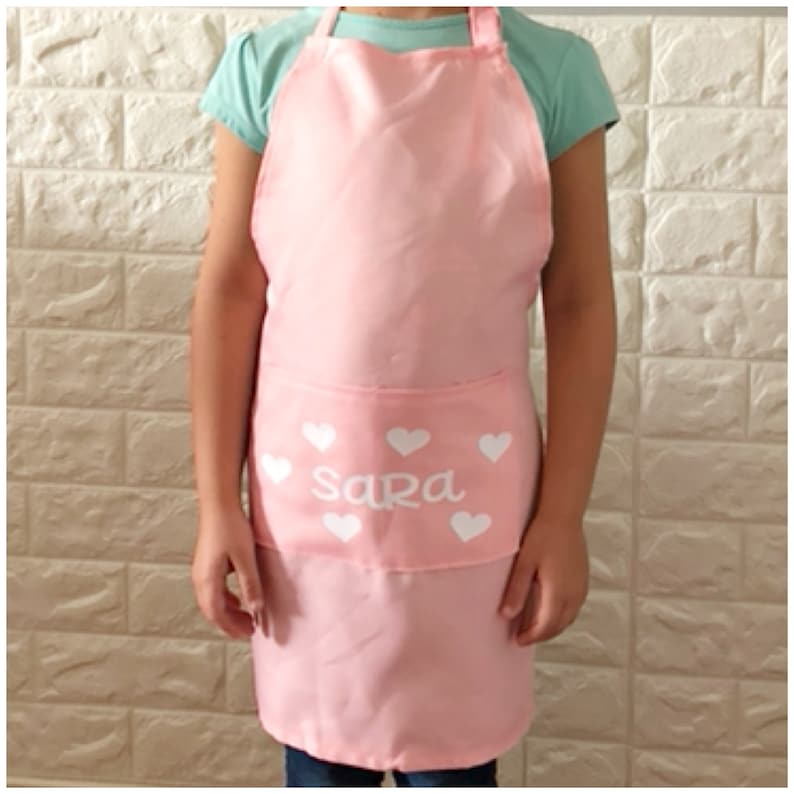Personalized Child Apron Little Girl Pink Apron Custom Cooking Apron Customized Kids Baking Accessory Iron On Name Kitchen Apron