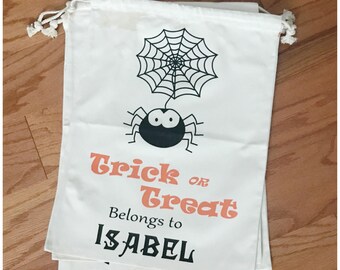 Personalized Halloween Bag - Customized Trick or Treat Bag - Halloween Sack - Trick or Treat Sack - Spider and Web - Custom Child Name