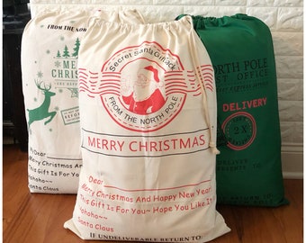 Red Lettering Secret Santa Gift Sack - Customized Christmas Canvas Bag - Santas Claus Message - Happy New Year Merry Christmas Dear [Name]