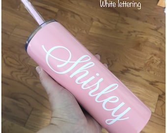 Light Pink Tumbler - Letter Name Cup - Carnation Tumbler - Vinyl Tumbler - 20oz Skinny Tumbler - Personalized Cup - Customized Tumbler