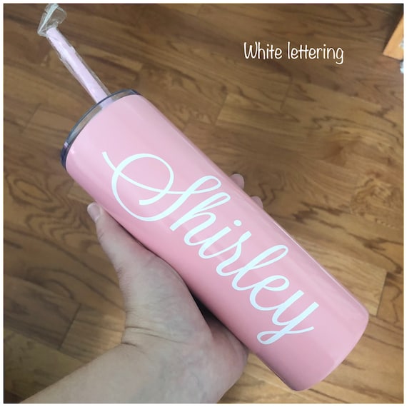 Light Pink Tumbler Letter Name Cup Carnation Tumbler Vinyl Tumbler 20oz  Skinny Tumbler Personalized Cup Customized Tumbler 