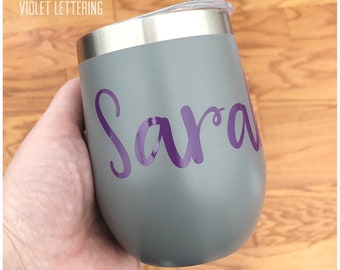 Personalized Grey Tumbler - Small Tumbler with Monogram - Customized Letter Cup - Gray 12 oz Cup - Stainless Steel Travel Tumbler