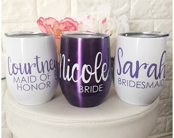 Personalized Name Tumbler - Bride Tumbler - Maid of Honor Tumbler - Bridesmaid Tumbler - Custom Bachelorette Party Favor - Bridal Party Cups