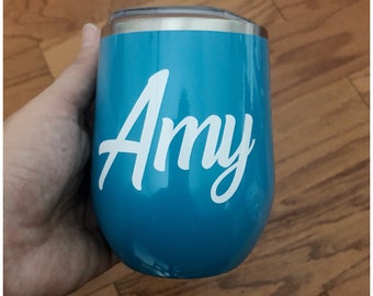 Blue Name Tumbler - Medium Blue Customized Cup - Personalized 12 oz Cup - Custom Stainless Steel Tumbler - Blue Tumbler -  15 Cup Colors