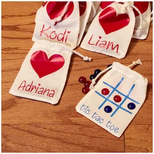 Personalized Tic Tac Toe Game - Kids Valentine's Day Exchange Gift - Customized Tic Tac Toe Bag with Color Marbles - Drawstring Travel Game