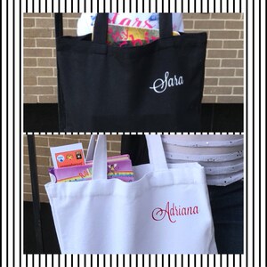 Black Library Book Bag - Personalized Library Book Tote Bag - White Library Book Canvas Bag - Accessory for Book Lover - Gift Idea for Child