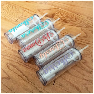Personalized Name Tumbler - Gift for Bridesmaid - Clear Skinny Tumbler 16 oz - BPA Free - Customized Tall Water Cup with Straw and Lid