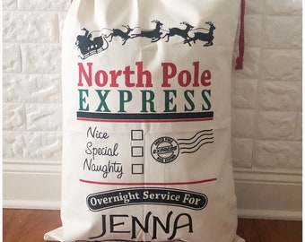 Personalized Christmas Tote - Child Personalized Christmas Bag - Organize Children Presents - North Pole Express - Customized Child Bag