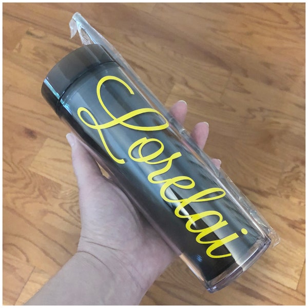 Personalized Tumbler - Skinny Tumbler 16 oz - Custom Dark Grey Tumbler - Tall Ash Tumbler - Customized Water Tumbler with Straw and Lid