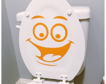 Toilet Seat Vinyl Decal - Funny Face Toilet Decal - Removable Sticker Kids Bathroom Decor - Toilet Seat Sticker - Happy Face Adhesive Decal