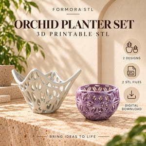 Ensemble de fichiers STL pour jardinières, pots pour orchidées et plantes aériennes, motifs treillis et fleurs, 2 modèles, téléchargement numérique