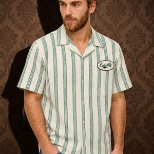 Bear Bailey Shirt, Green Striped Button Up Shirt, Obsession Movie Costume, Nikki Freeman Cosplay, Couples