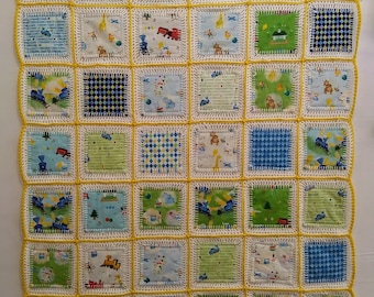 Crochet fabric squares Little Engine That Could Fusion Crochet Patchwork Quilt Baby Blanket