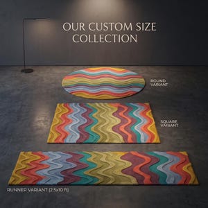Colorful Wavy Rug, Hand Tufted Wool Area Rug With Abstract Wave Pattern ...