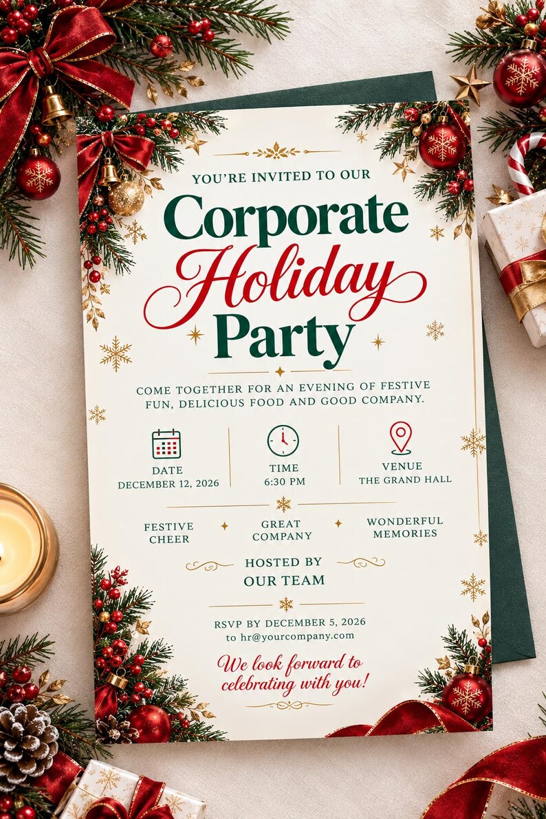 Corporate Holiday Party Invitation, Work Holiday Party Invite, Editable ...