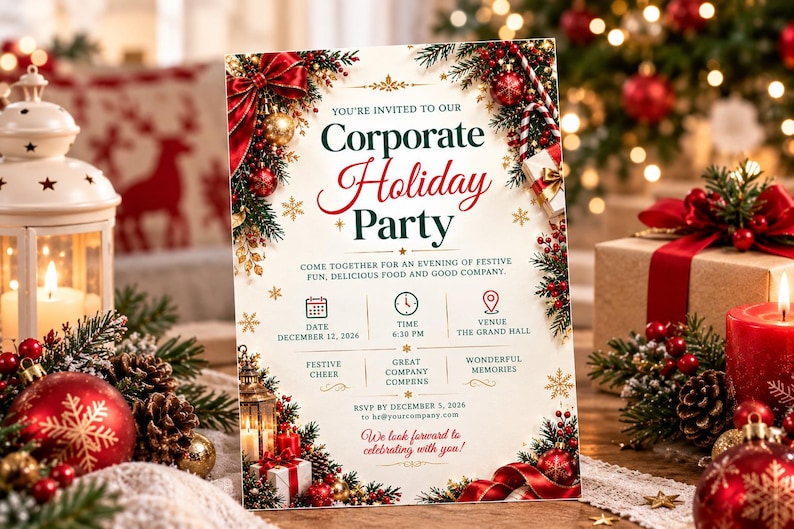 Corporate Holiday Party Invitation, Work Holiday Party Invite, Editable ...