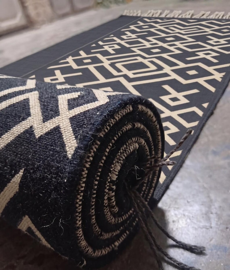 Geometric Wool Stair Runner: Blue & Cream Diamond Pattern - Etsy