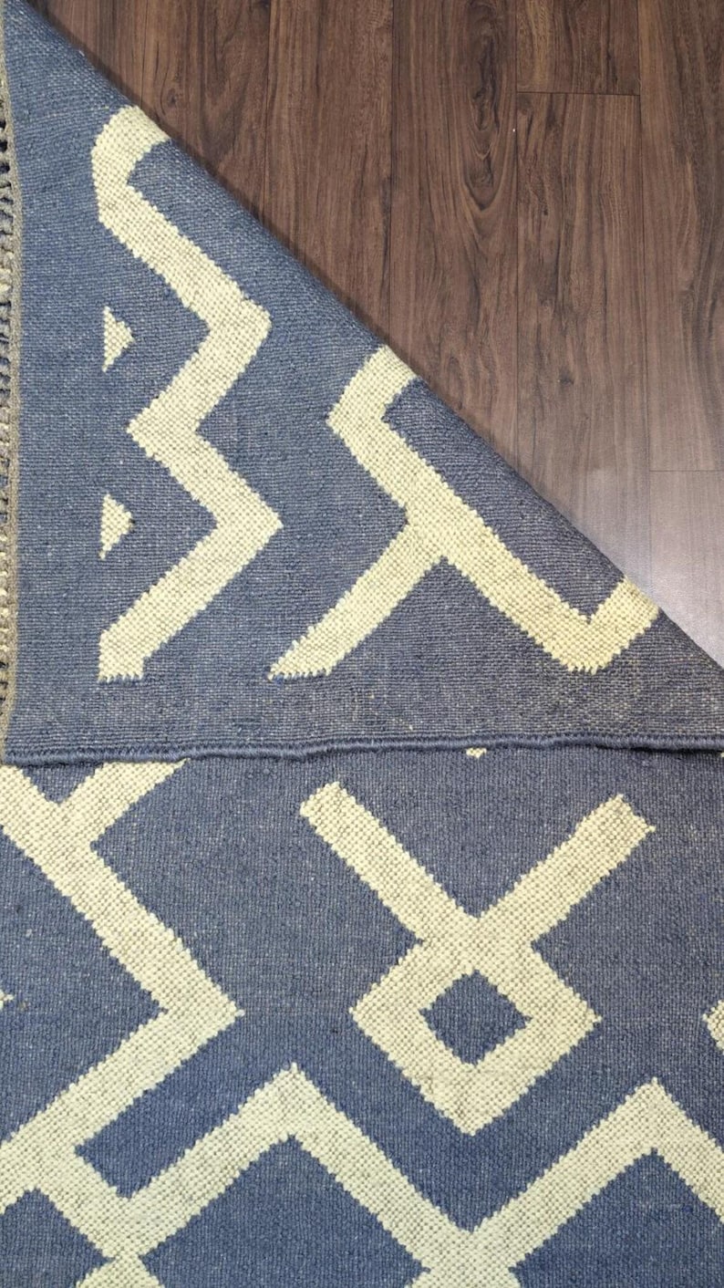 Geometric Wool Stair Runner: Blue & Cream Diamond Pattern - Etsy