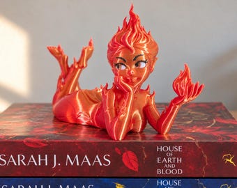 Lehabah-Inspired Fire Sprite Figurine, Crescent City Bookshelf Decor, Red and Gold