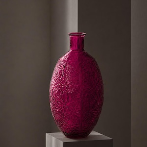 Glass Dschungel Waterproof Magenta Leaf Round Decorative Home Vase