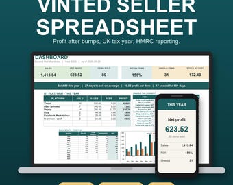 Vinted Spreadsheet, Vinted Seller Tracker, Inventory and Profit, UK Tax Year, Reseller Google Sheets Excel