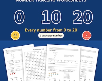 Number Tracing Worksheets 0-20, Preschool Math, Counting, Ten Frames, Kindergarten Printable PDF