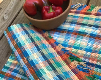 Placemat Set Lime Lemon and Blue Handwoven Machine Washable Fair Trade
