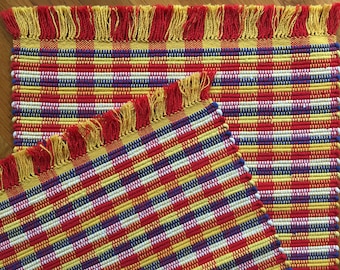 24" x 40" Rag Rug Runner in Red, Yellow, Blue, and White Handwoven in Nicaragua