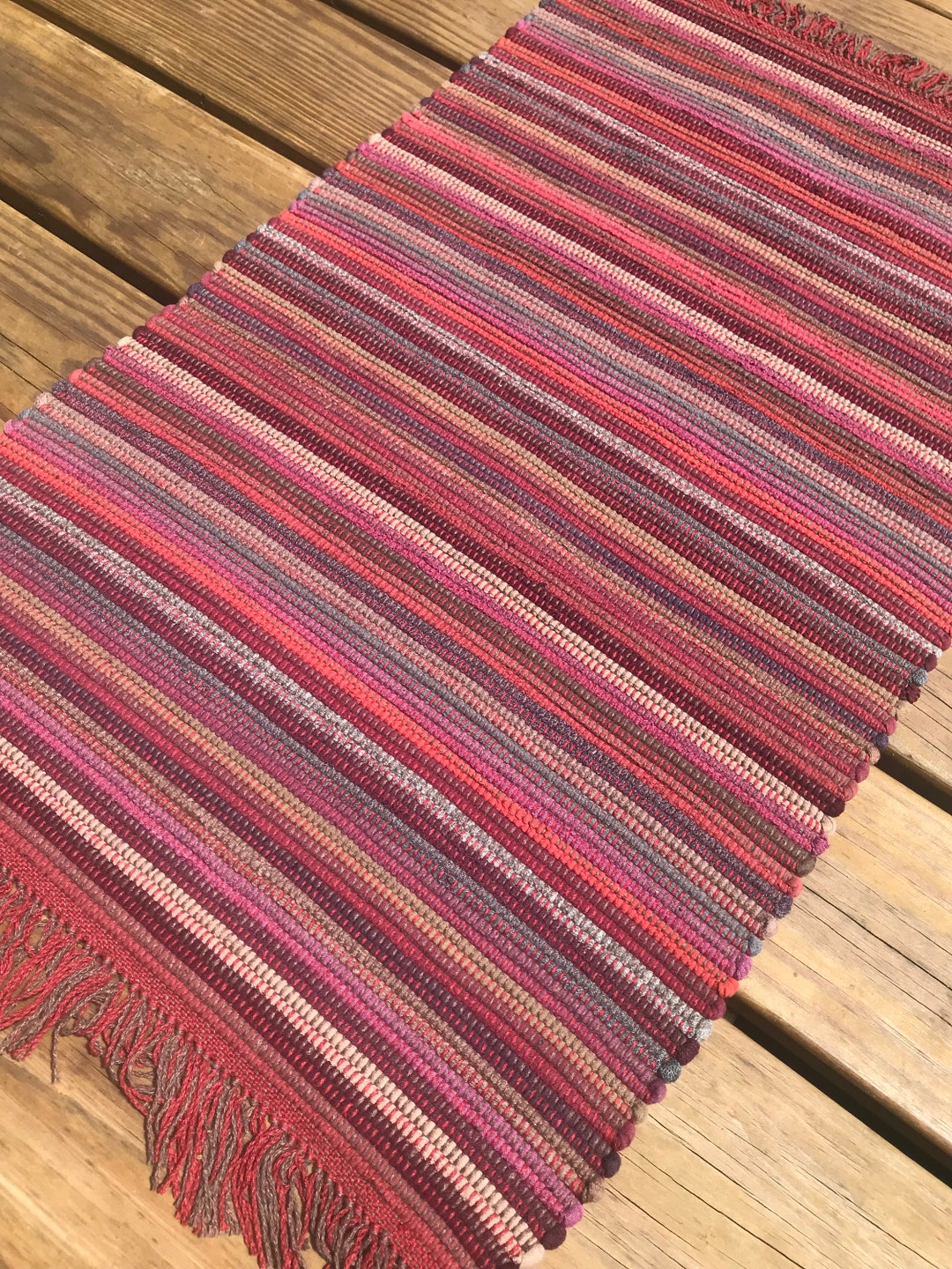 19 X 31 Barn Red With Earth Tones Fair Trade Rag Rug Handwoven in ...