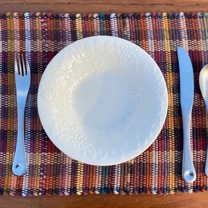 Handwoven Machine Washable Rag Rug Placemats in Warm Rust, Grey, and ...