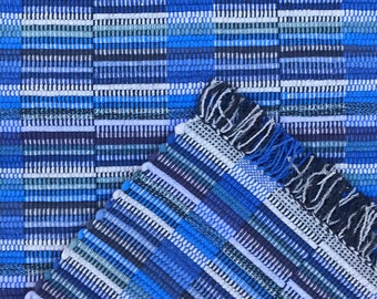 20” x 30” Mendez Blue Gray Handwoven Rag Rug Crafted in Nicaragua