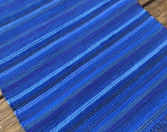 20” x 30” Cobalt Blues Machine Washable Handwoven Rag Rug