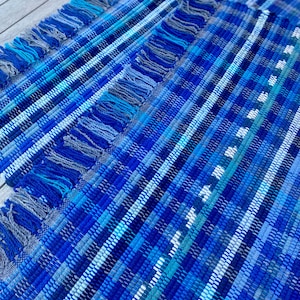 Shades of Blue 24&quot;x 82&quot; Runner Rug Handwoven in Nicaragua